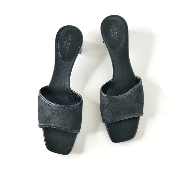 Gucci Retro Vintage Monogram Low Heel Slip On Mules Sandals 6.5 - Picture 2 of 12